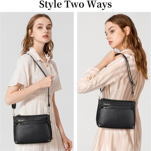Elegant Vegan Leather Crossbody Bag for Women - Multi Pocket Satchel Purse - Picture 6 of 6